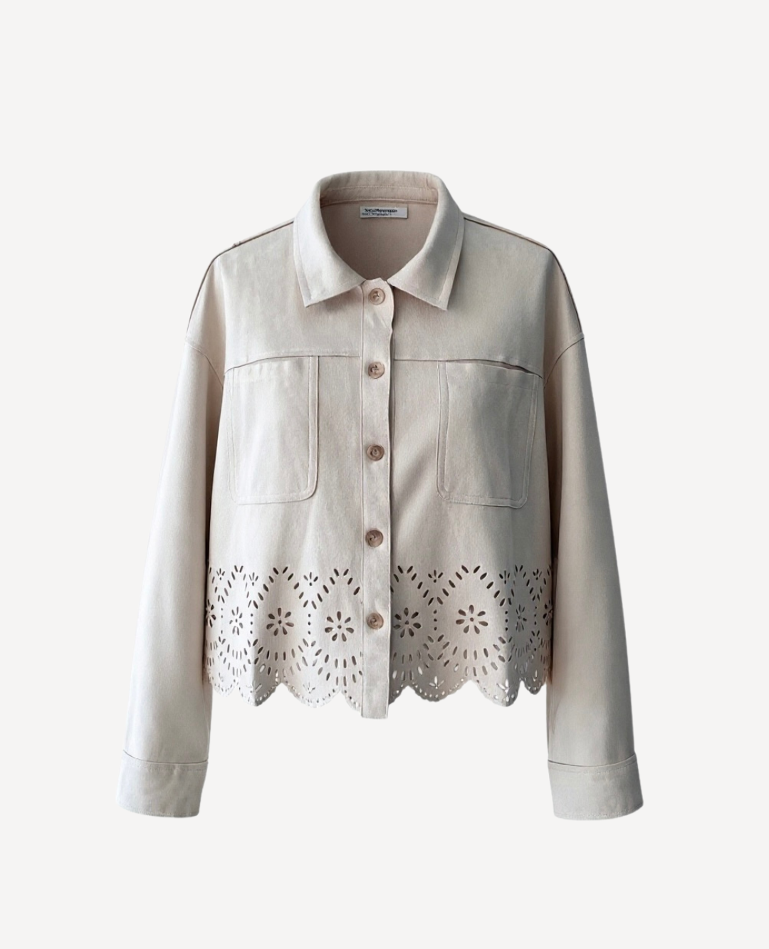 Chaqueta Gamuza calado flores Marfil