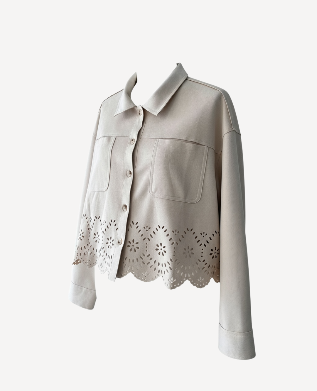 Chaqueta Gamuza calado flores Marfil