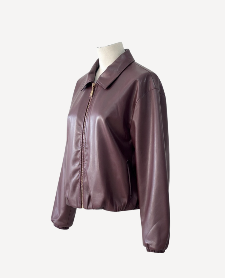 Chaqueta cuero Bomber Cafe- vino