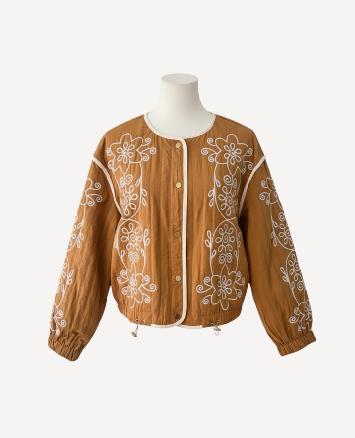 Chaqueta Puff Bordada Camel