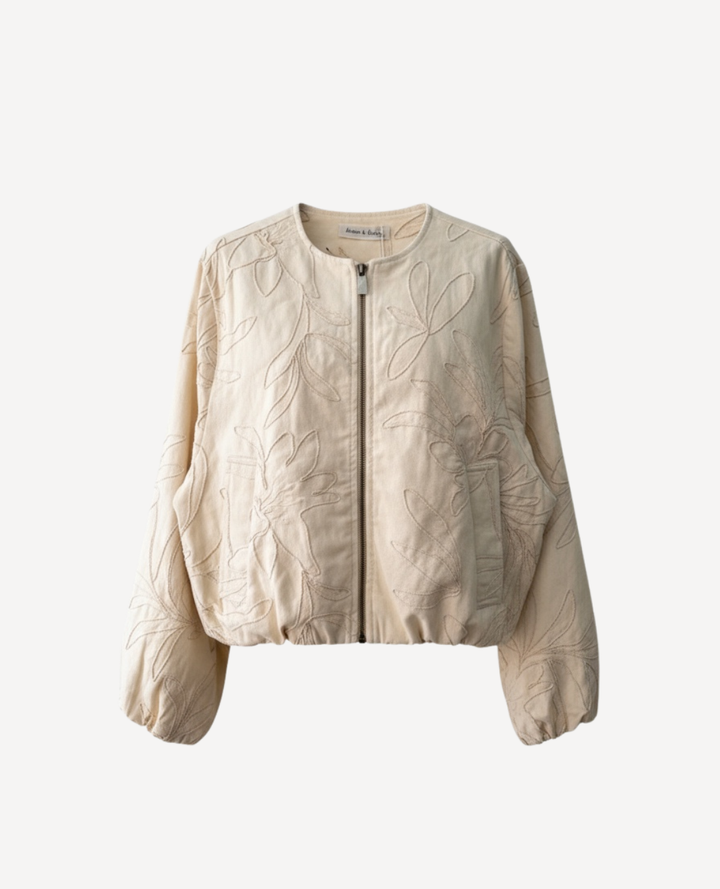 Chaqueta Puff Denim Bordada crema