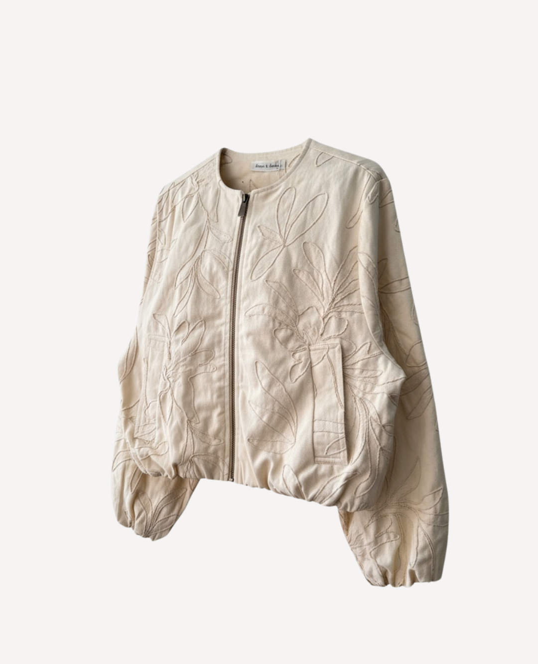 Chaqueta Puff Denim Bordada crema