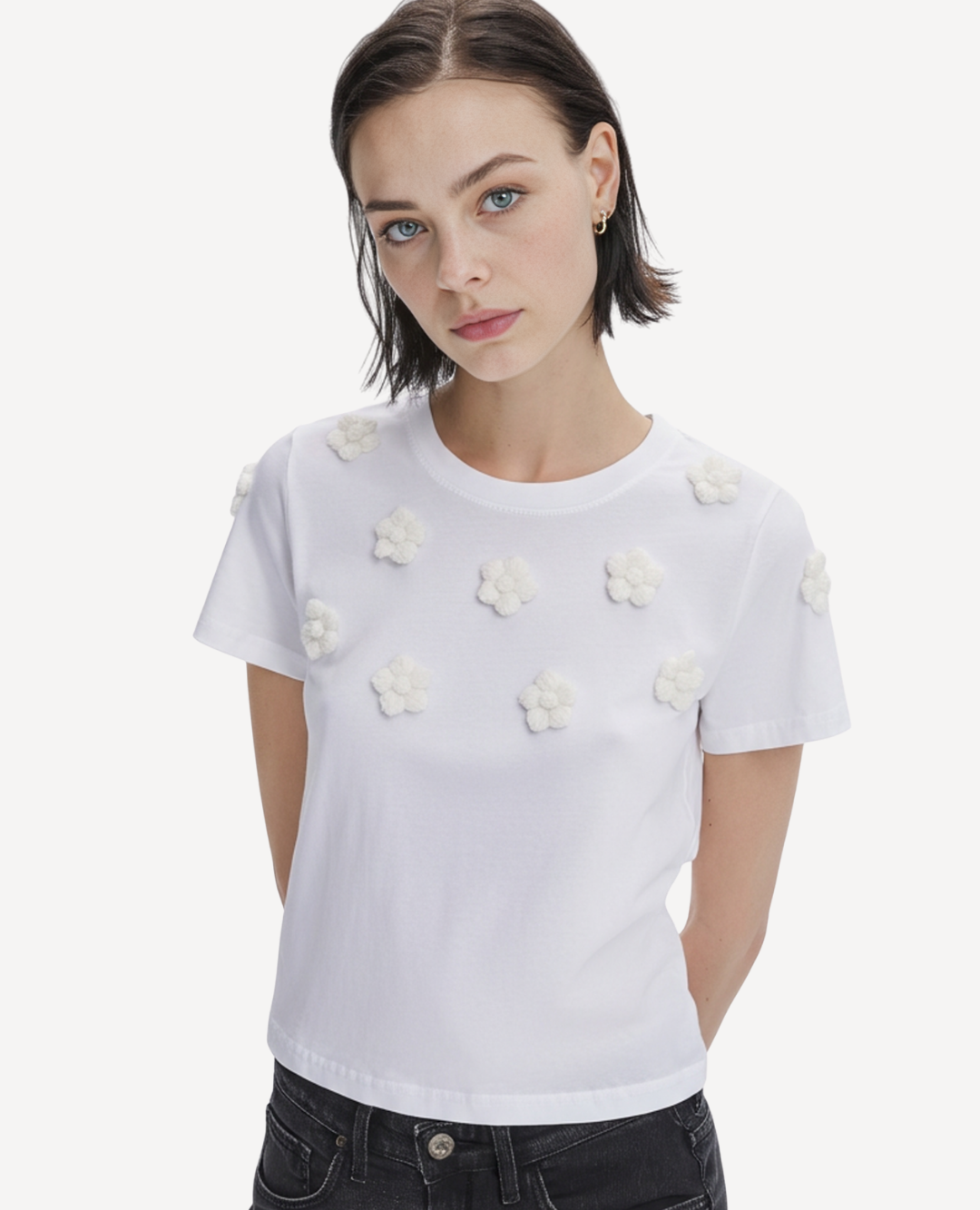 Camiseta Crop top Flores Blanca