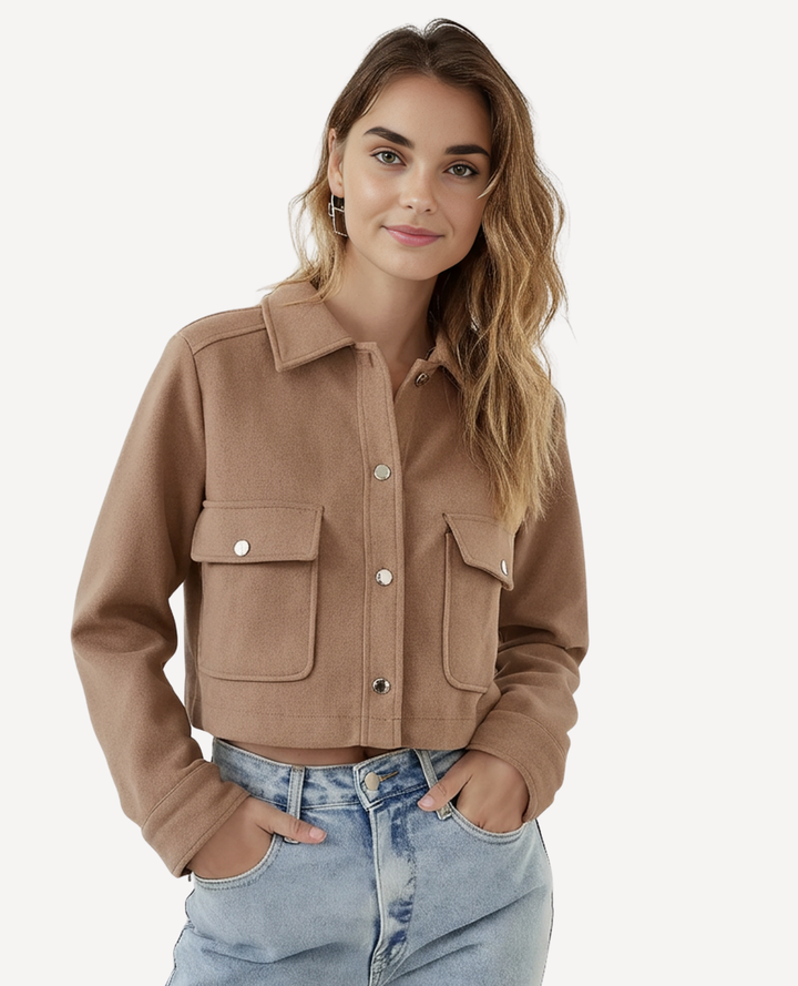 Chaqueta paño bolsillos Taupe