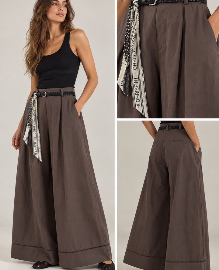 Pantalón Ancho Culotte Pañoleta Cafe