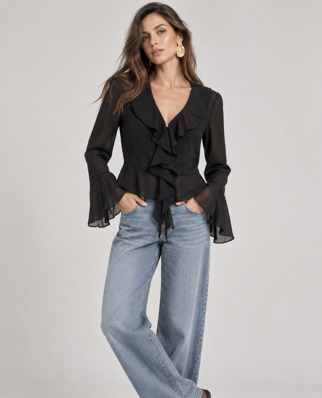 Blusa En velo V boleros negra
