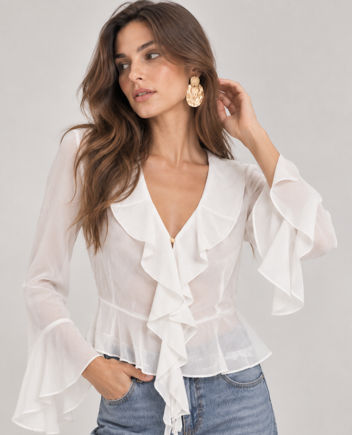 Blusa en Velo V Boleros Blanca