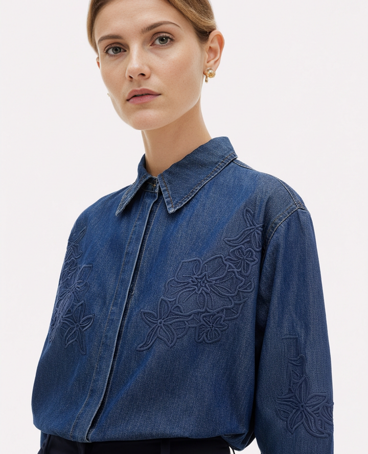 Camisa Denim Bordado flores