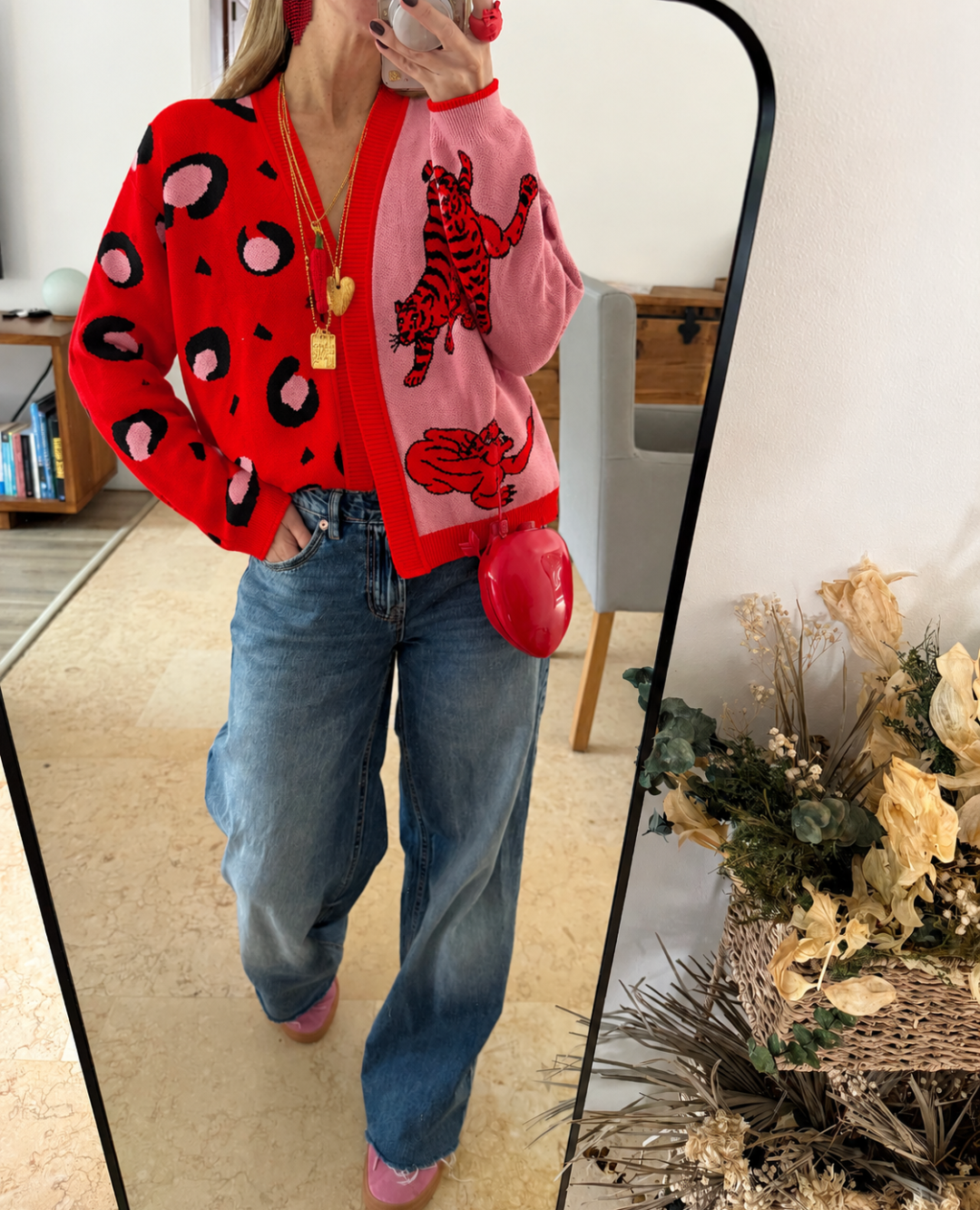 Cardigan Animal Print Fucsia