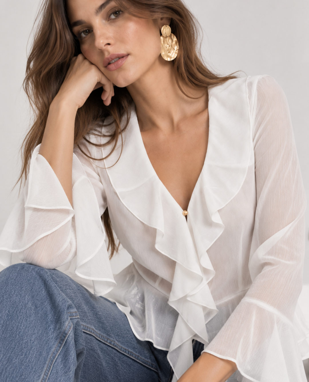 Blusa en Velo V Boleros Blanca