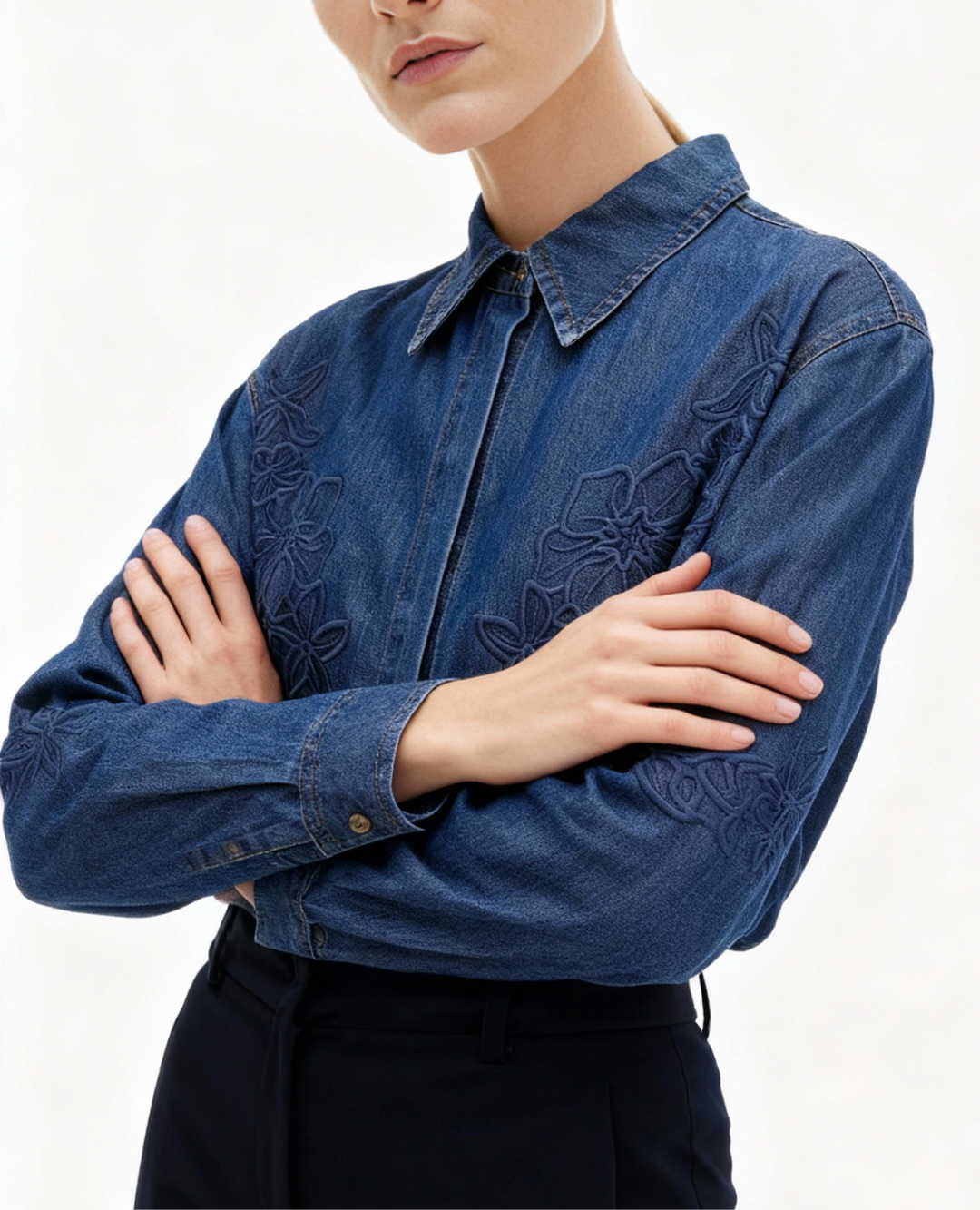 Camisa Denim Bordado flores