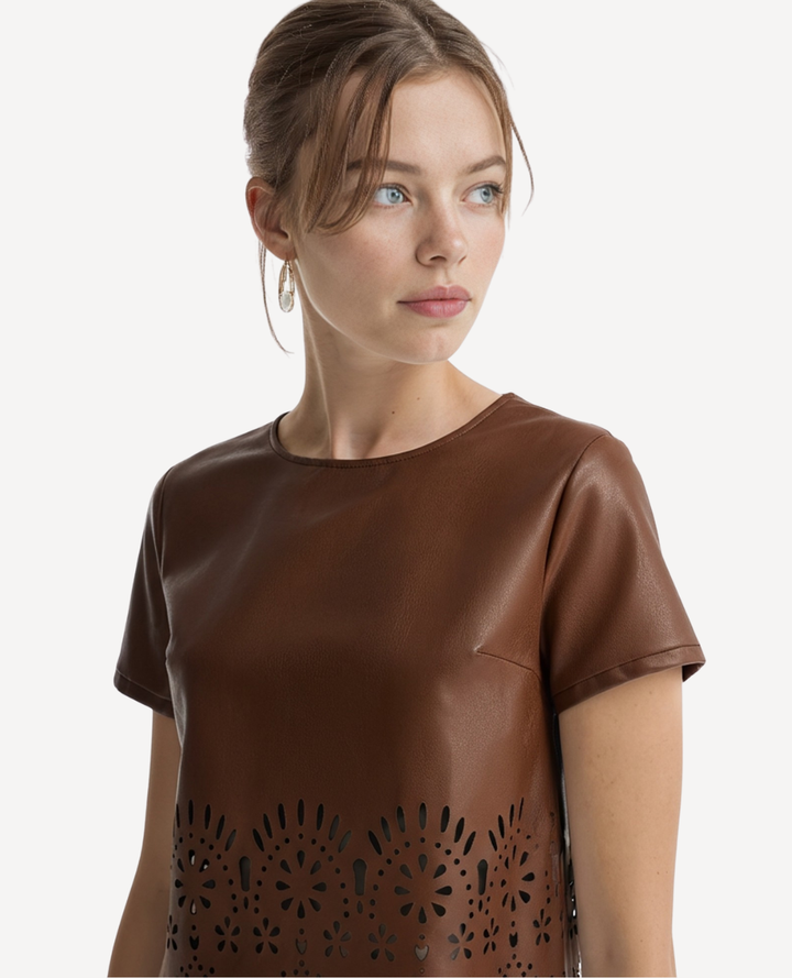 Blusa Cuerina Flores Cafe
