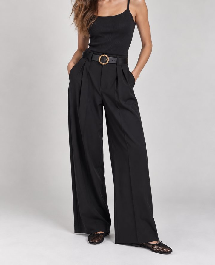 Pantalon Negro Elegante Cinturón