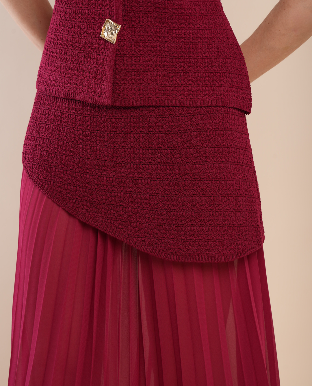 Set chaleco tejido Falda plisada Borgoña