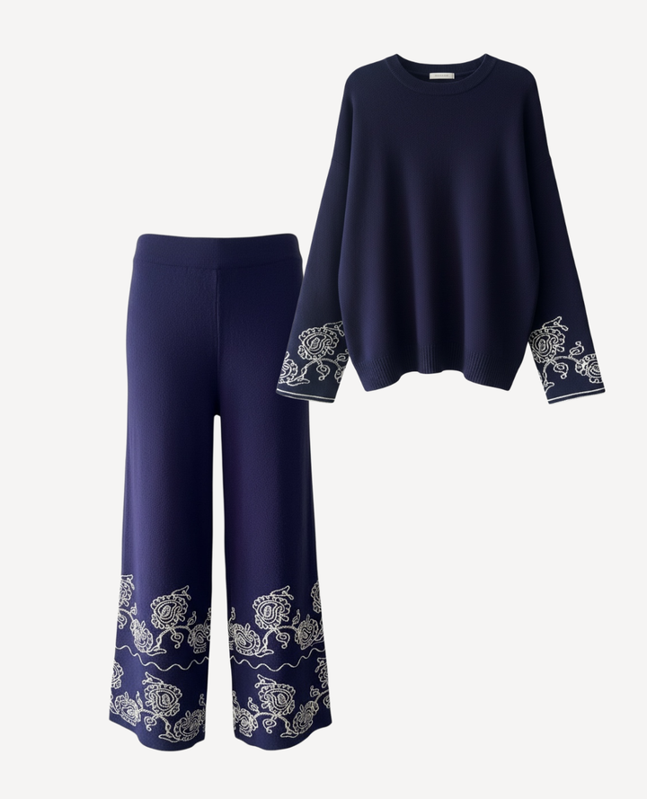 Set Tejido Flores Azul