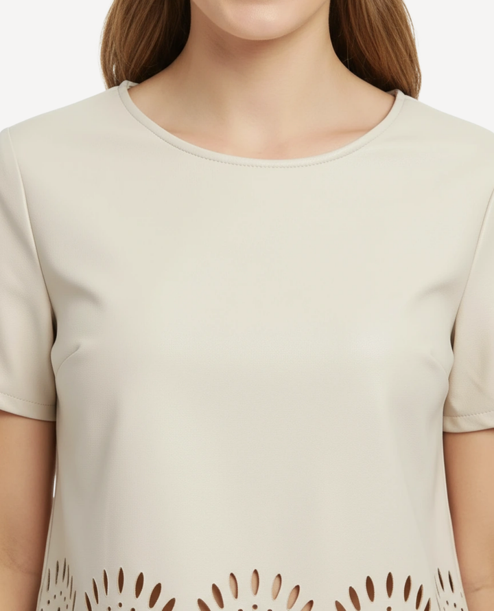 Blusa Cuerina Flores Marfil