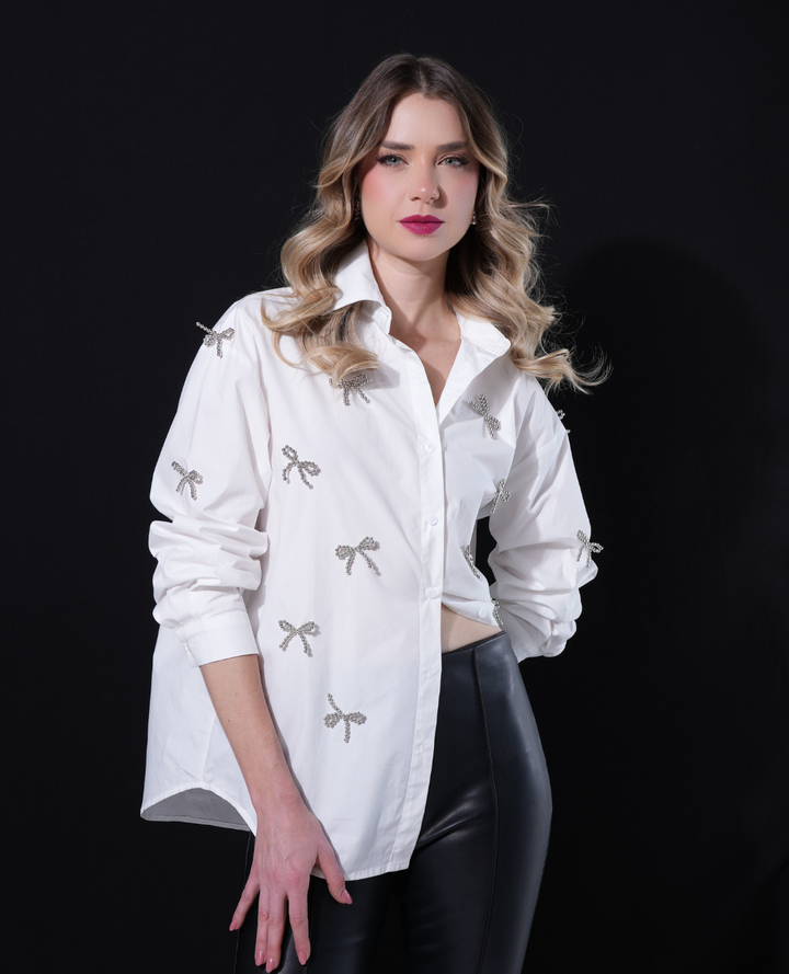 Camisa Popelina Moños Blanca