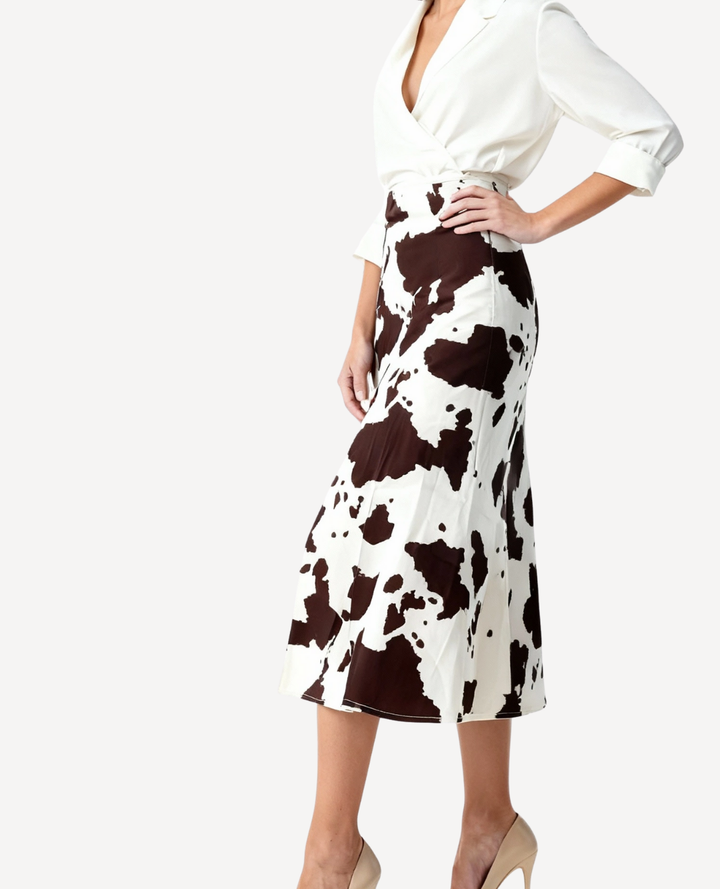 Falda seda print Cow