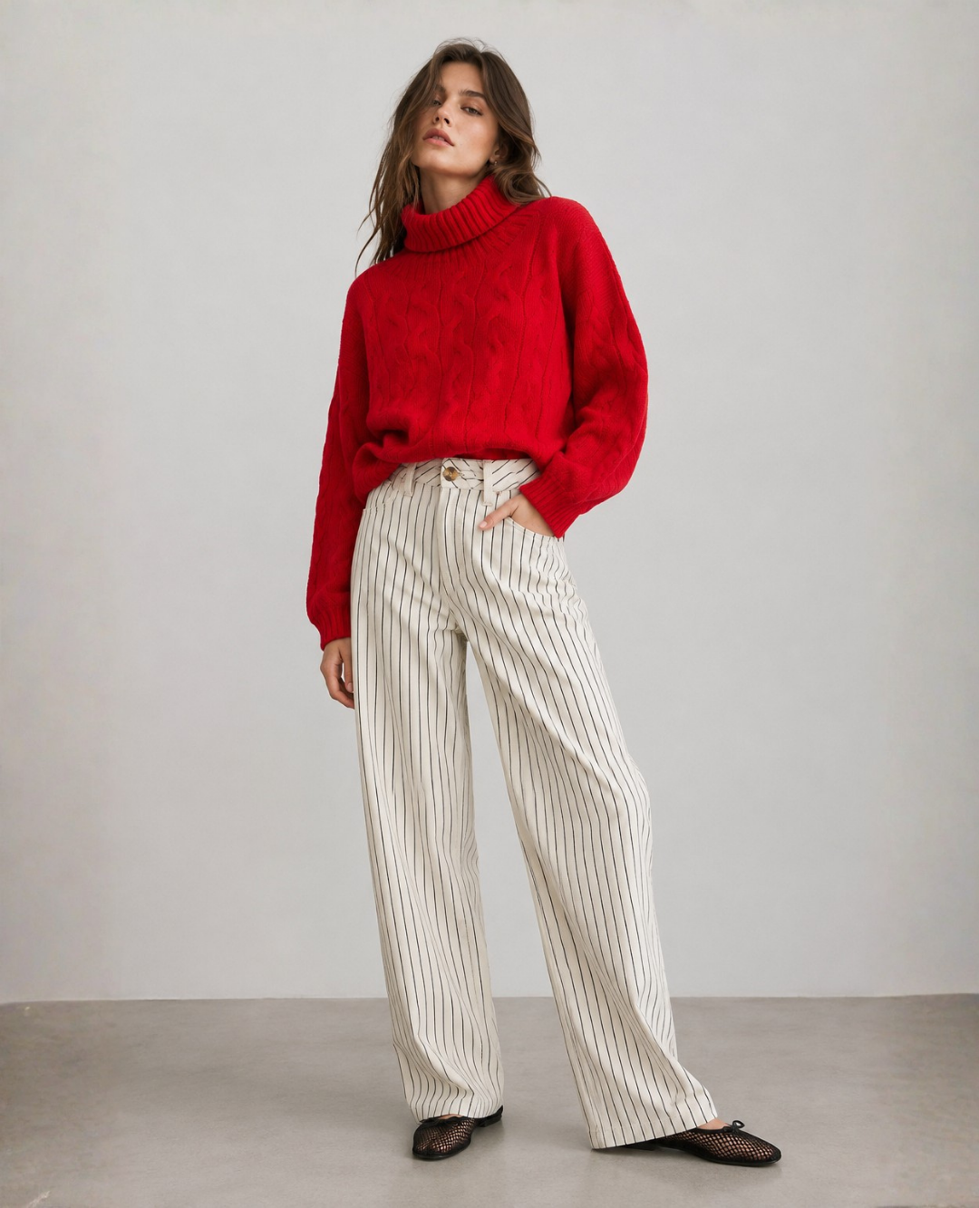 Saco cuello tortuga Trenzado Rojo