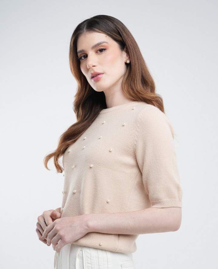 Saco manga corta perlas beige