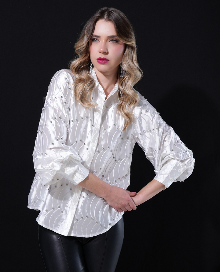 Blusa Brillantes Satin Blanca