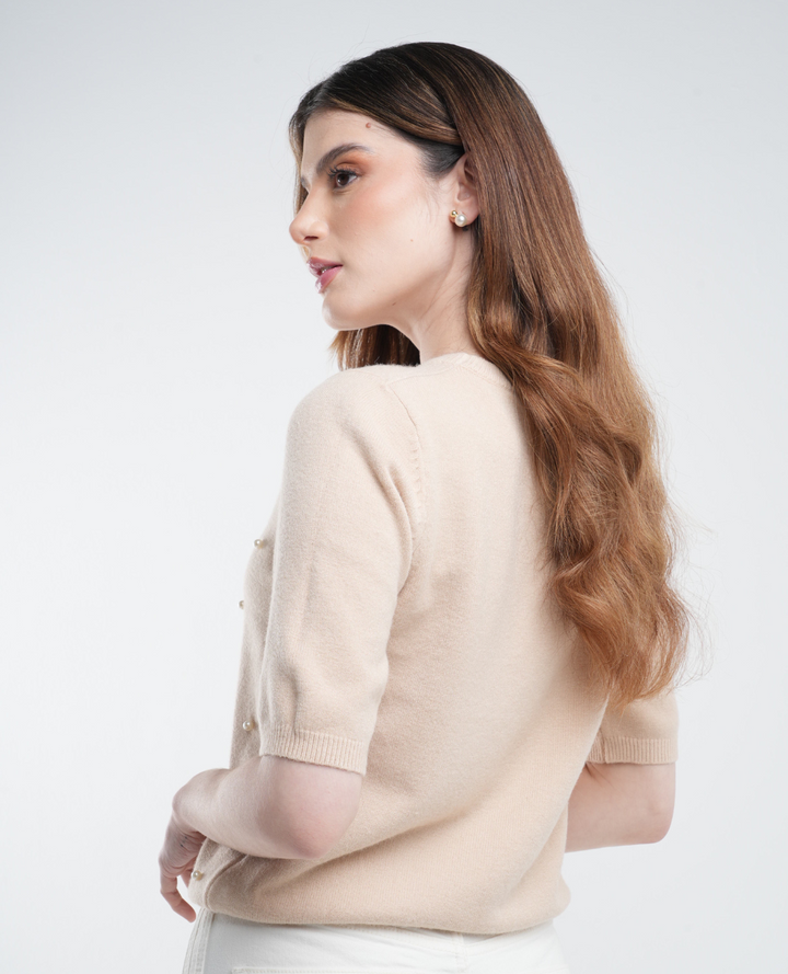 Saco manga corta perlas beige