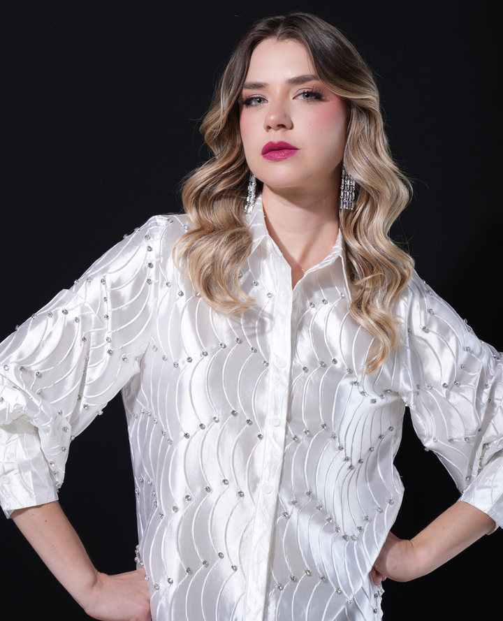 Blusa Brillantes Satin Blanca