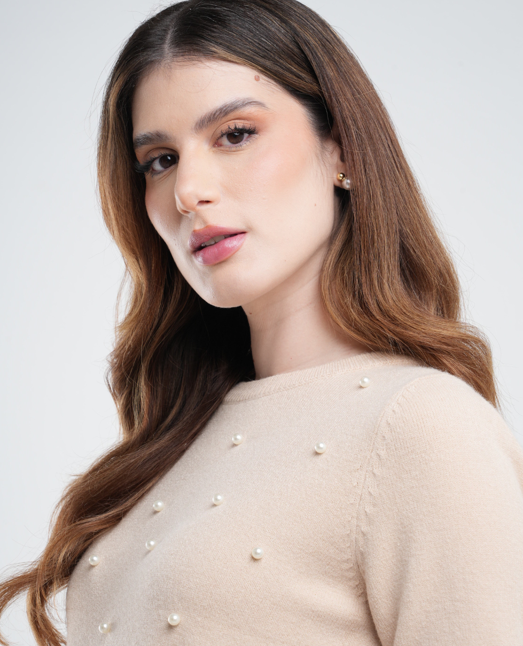 Saco manga corta perlas beige
