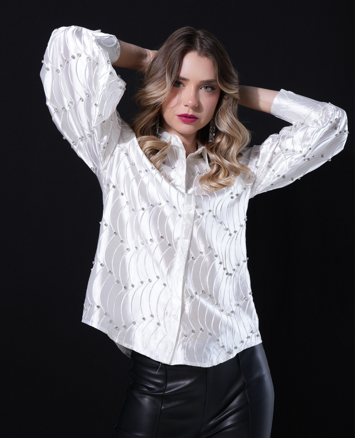 Blusa Brillantes Satin Blanca