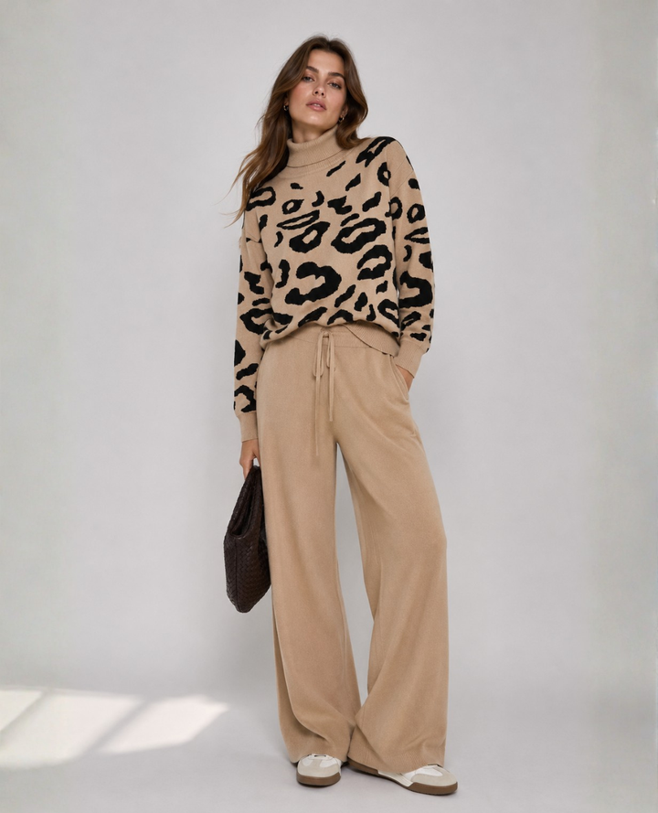 Set Animal Print Tejido Camel