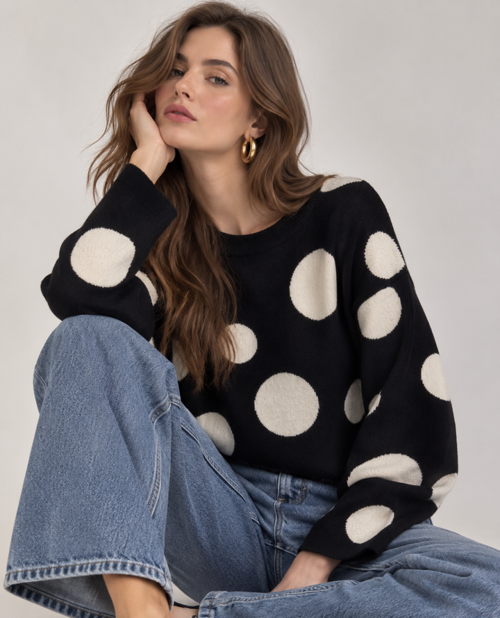 Saco Tejido Polka Dots Negro Blanco