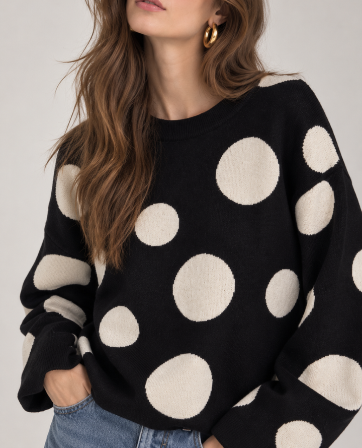 Saco Tejido Polka Dots Negro Blanco