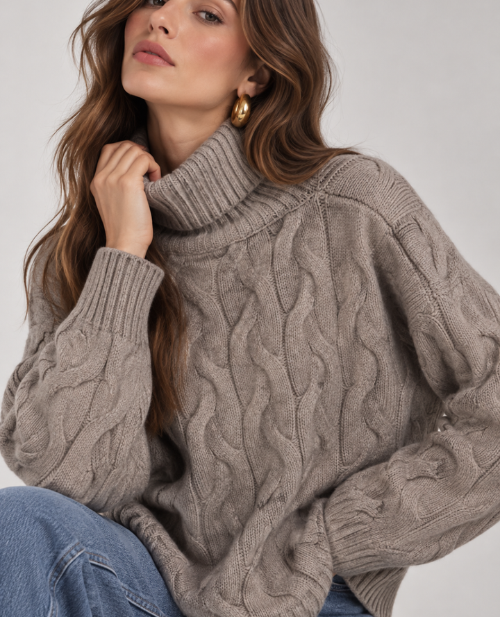 Saco Cuello tortuga Trenzado Taupe