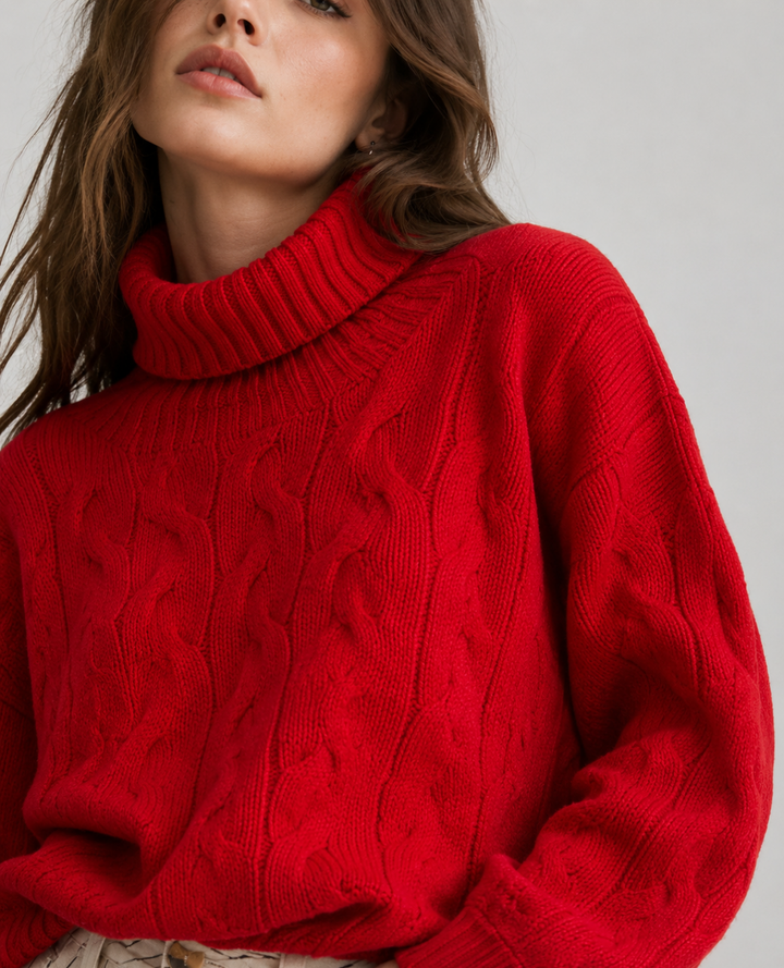 Saco cuello tortuga Trenzado Rojo