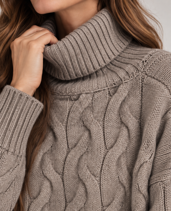 Saco Cuello tortuga Trenzado Taupe