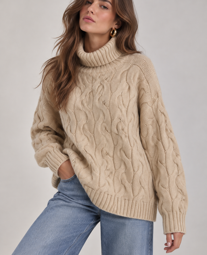 Saco Cuello Tortuga Trenzado Beige