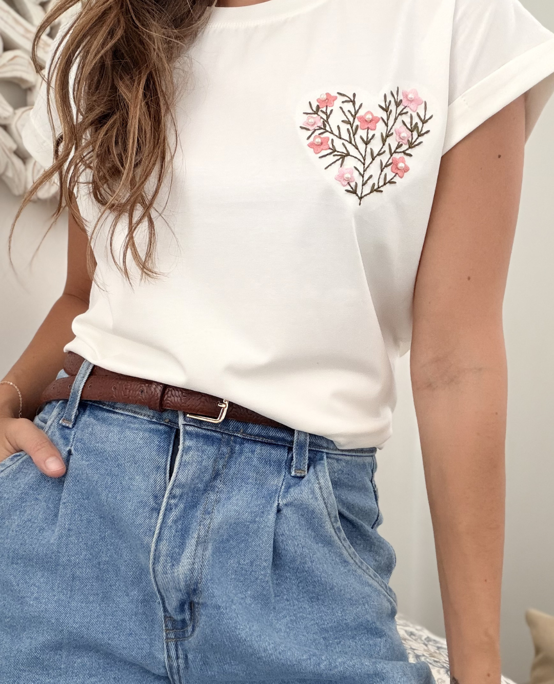 Camiseta bordado Corazon