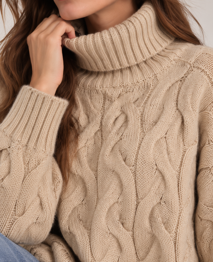 Saco Cuello Tortuga Trenzado Beige