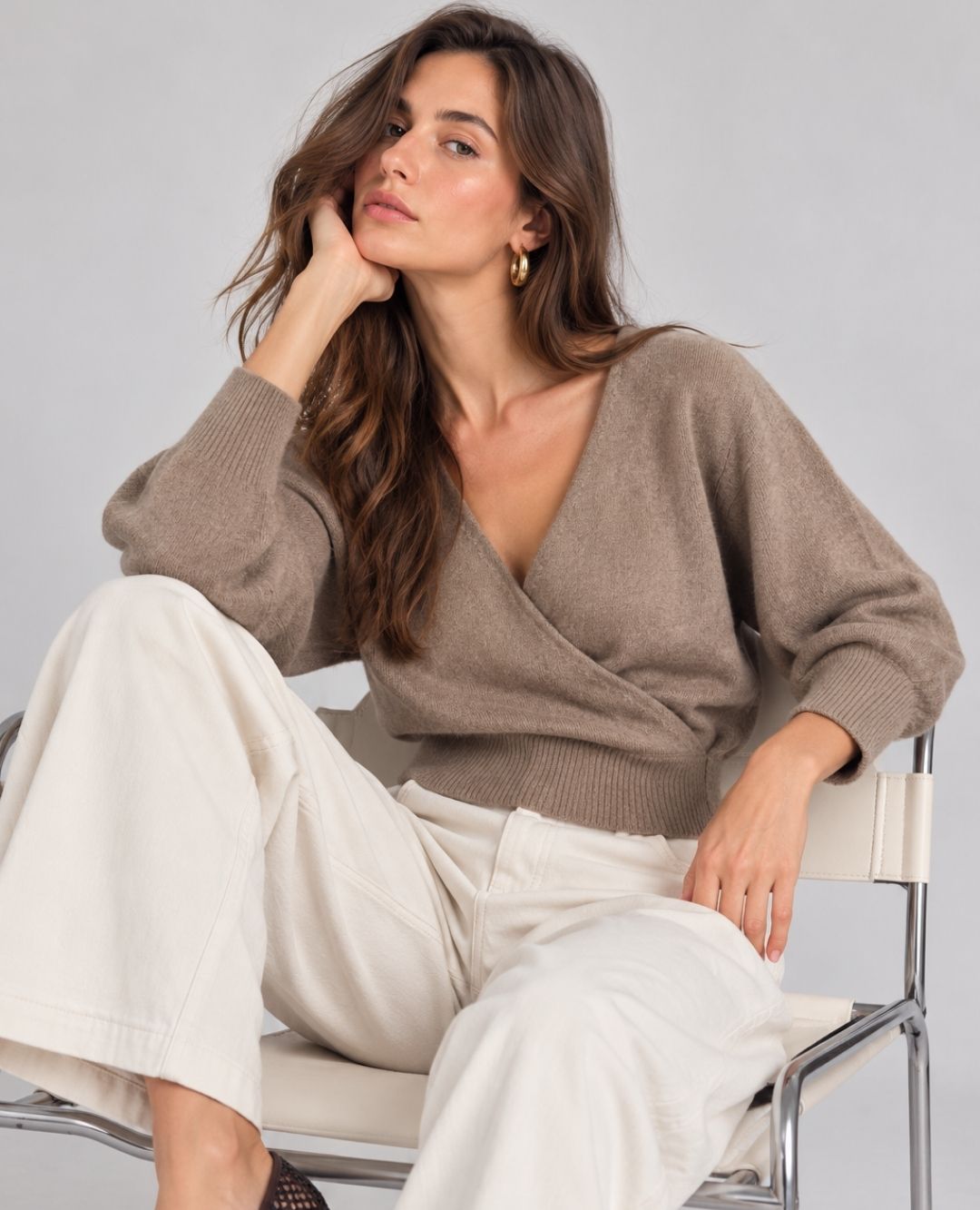 SACO CRUZADO EN V TAUPE