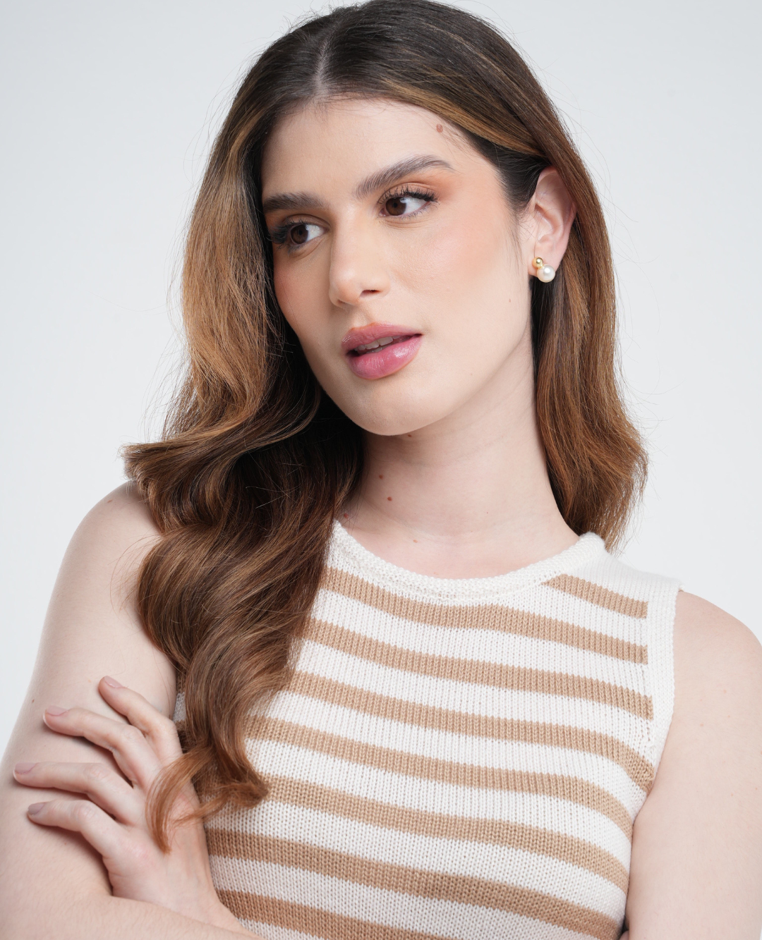 Chaleco Tejido Rayas Beige