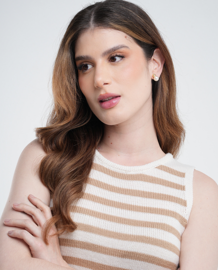 Chaleco Tejido Rayas Beige