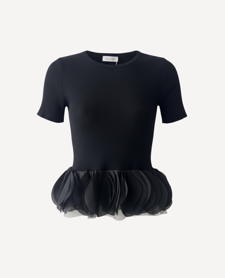 Blusa acanalada pétalos negra