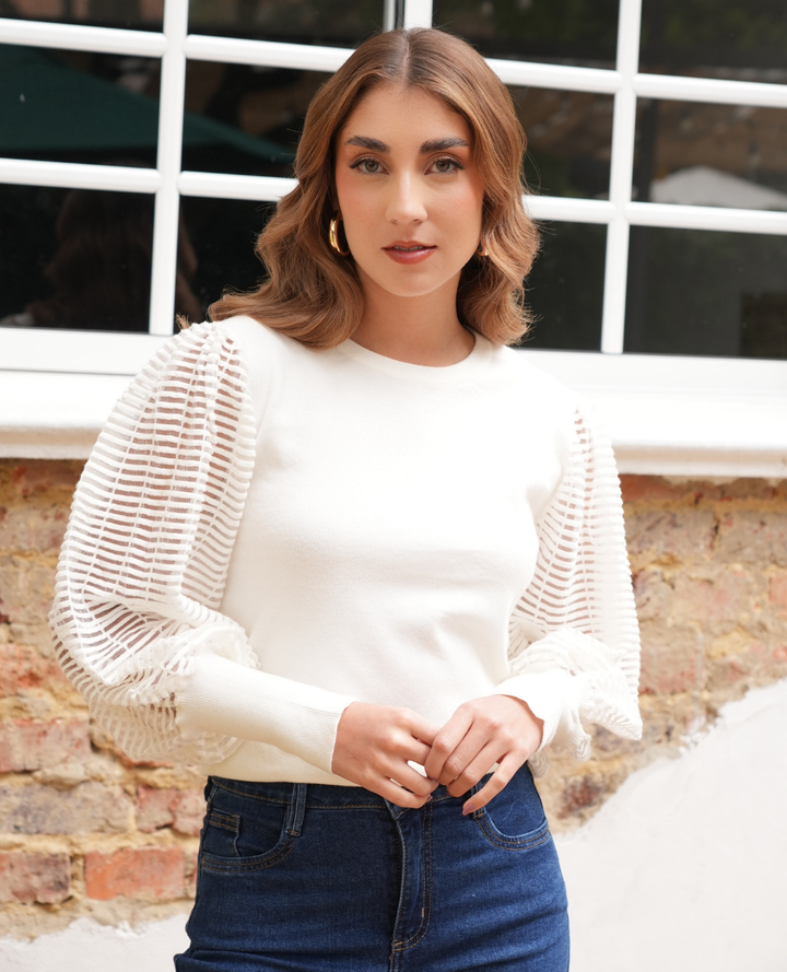 Saco Manga Puff Organza Blanco
