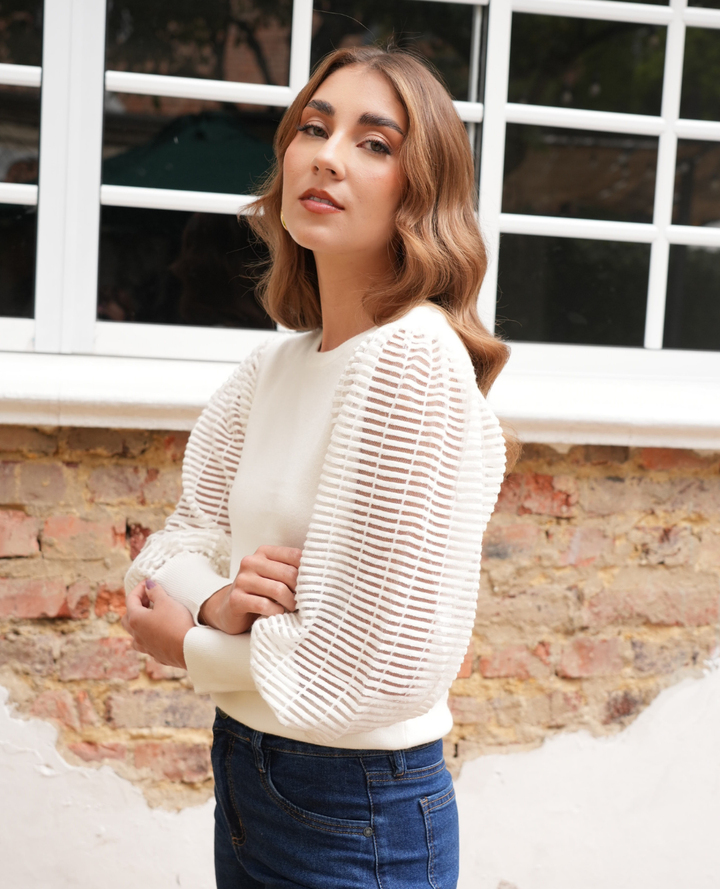 Saco Manga Puff Organza Blanco