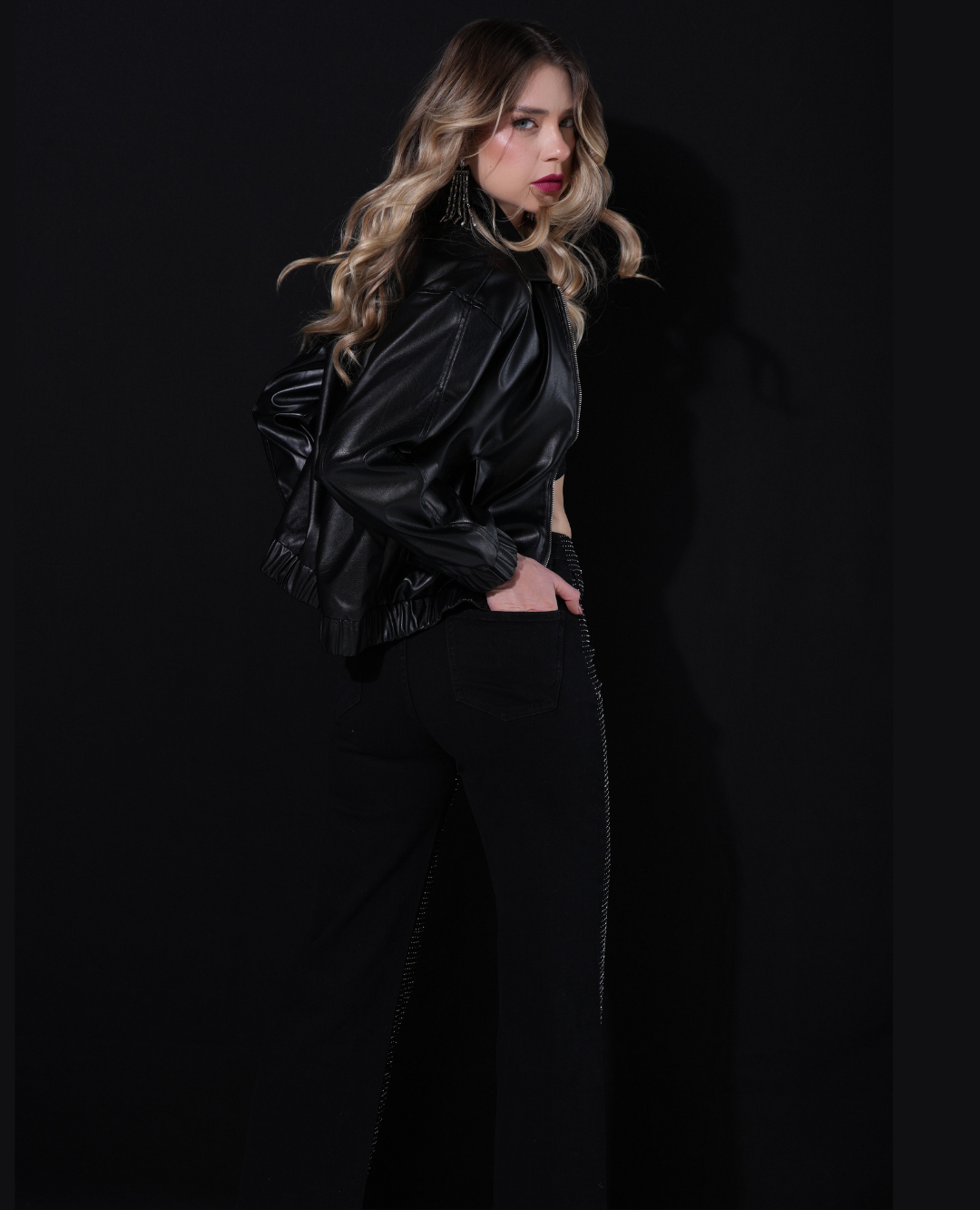 Pantalón Ancho Brillo negro