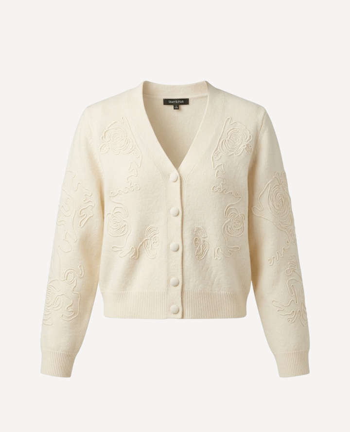 Cardigan Bordado Abstracto Crema