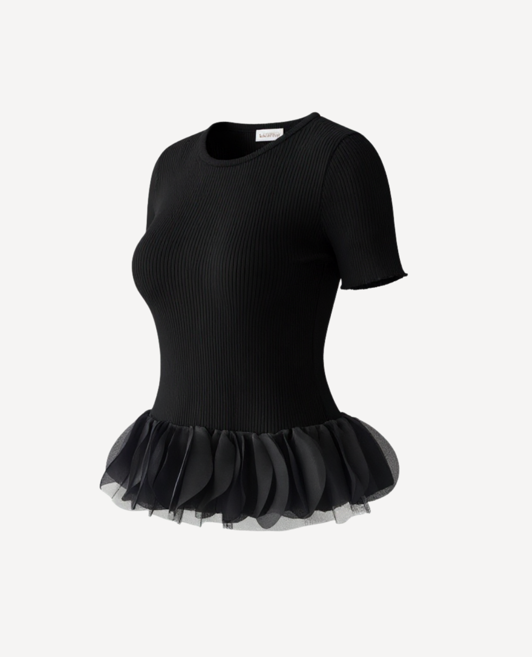 Blusa acanalada pétalos negra