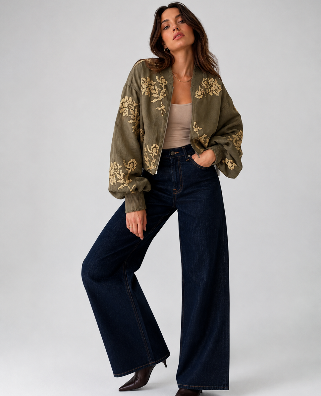 Chaqueta Verde Organza Bordada