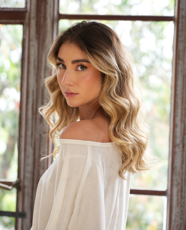Blusa Ranglan Metalizada Marfil