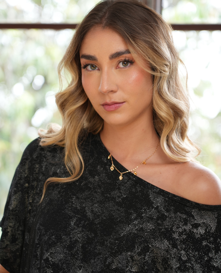 Blusa Ranglan Metalizada Negra